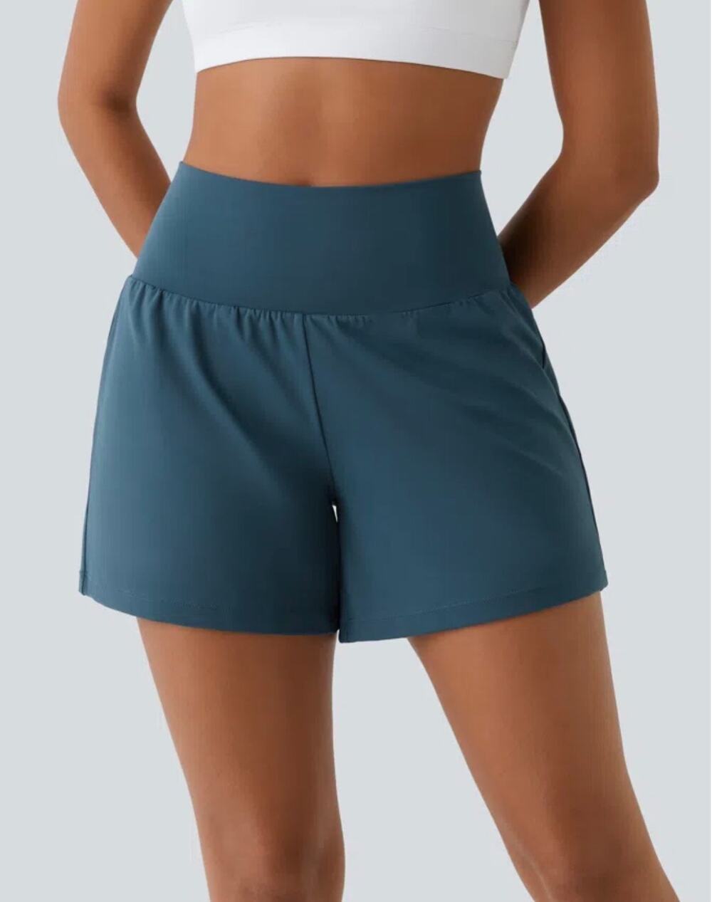 NWOT Halara SoftlyZero Airy 2-in-1 Yoga Shorts Majolica Blue 5” Long M